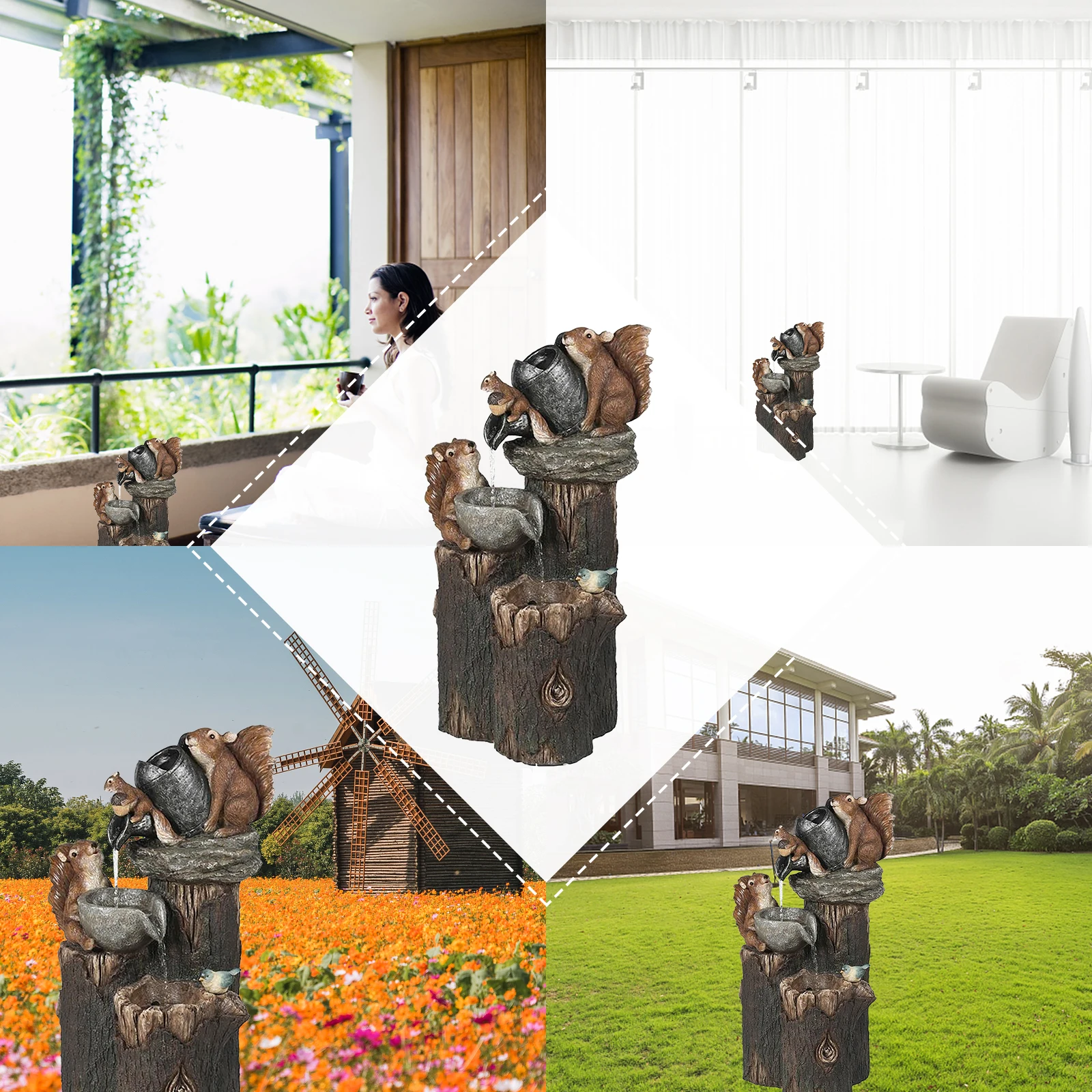 Садовая световая скульптура из смолы с настольным фонтаном на светодиодной подсветке, изображающая животных, для украшения сада и комнаты.