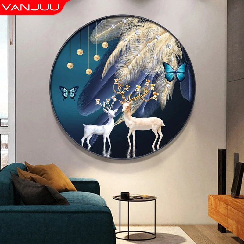 

VANJUU Cross Stitch Kits Animal Full Embroidery Feathered elk 11CT Thread Embroidery DIY Needlework Handmade DIY Home Decor