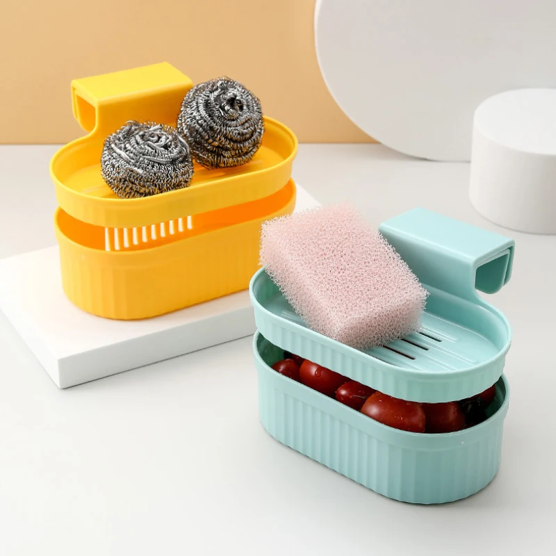 

Kitchen Double-layer Sink Strainer Drain Fruit Vegetable Drainer Sponge Rack Storage Basket Hanging Storage Shelf Organizer