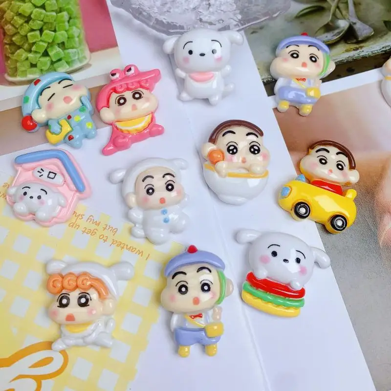 10Pcs/set Crayon Shin-chan Cross Dressing Series Resin DIY Accessories Phone Cases Patch Hair Clips Materials