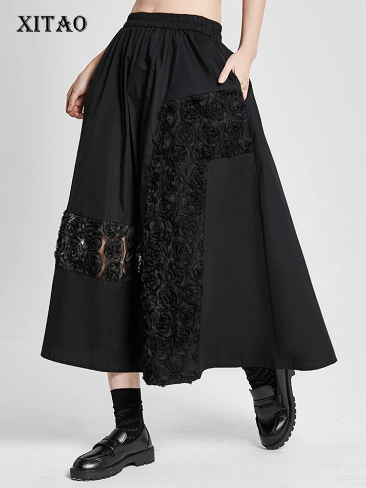 

XITAO Solid Patchwork Skirts Women 2022 Summer New Arrival Personality Fashion Loose All Match Elastic Waist Skirts WMD5644