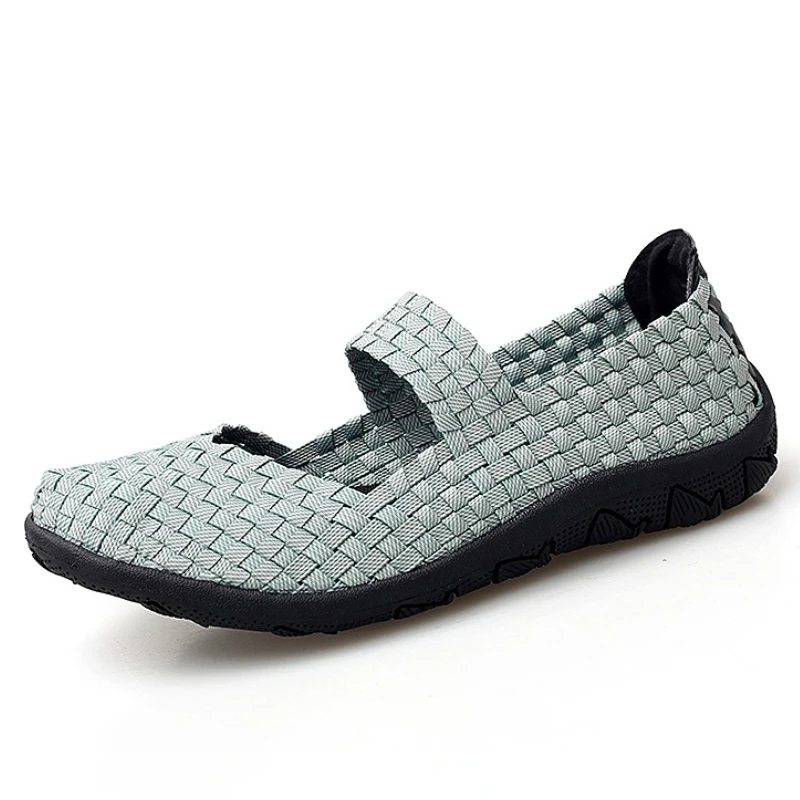 

Summer Women Flat Shoes Woven Plaid Slip-on Shoes Lightweight Soft Sole Walking Elderly Shoe Breathable Casual Mother Shoes