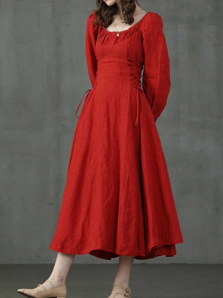 ZJLJAYCHOU женское платье с квадратным вырезом длинным рукавом высокой талией