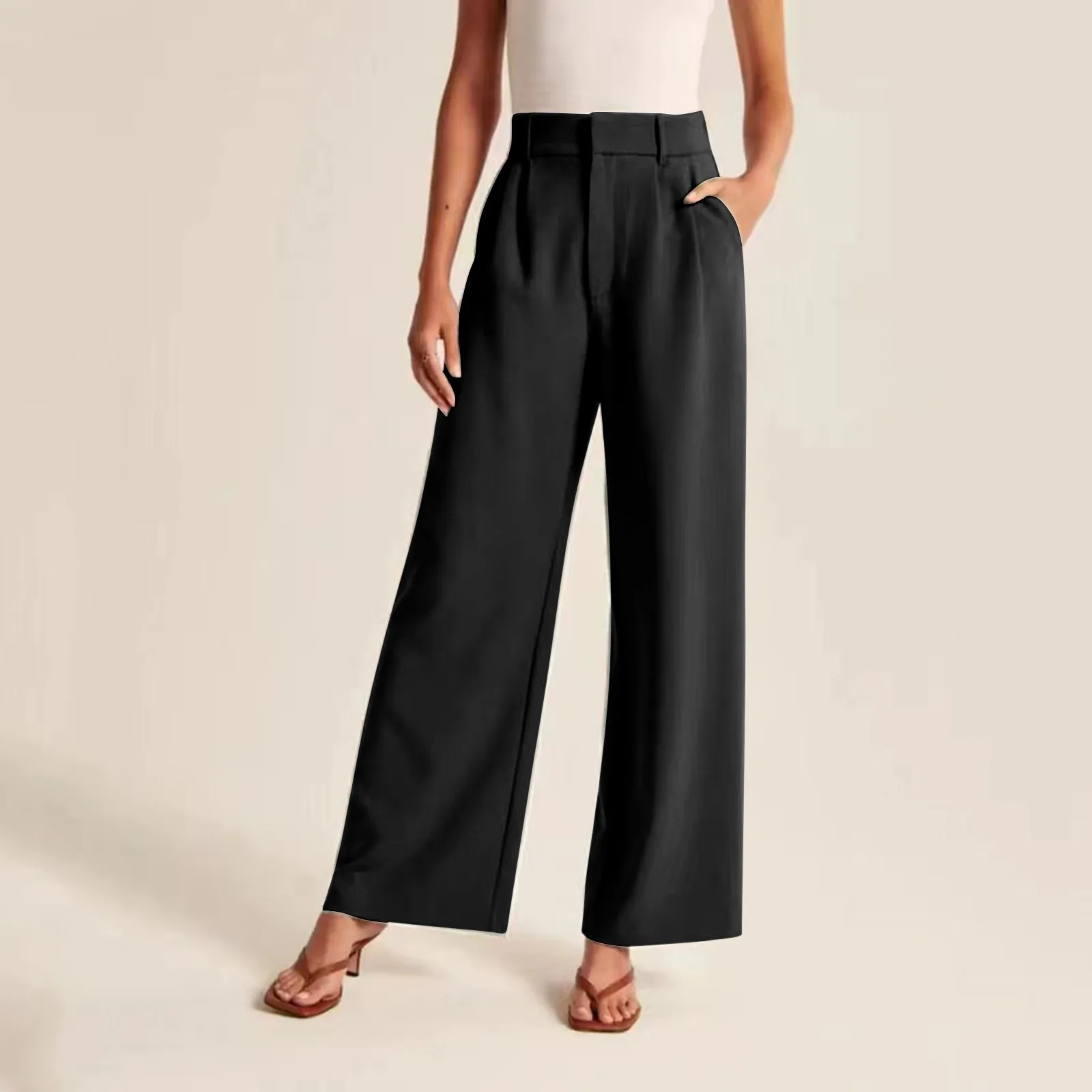 

Solid Color Wide Leg Pants For Women Fall Business High Waisted Tracksuit Flowy Pantalones Office Ladies Sweatpants Bottomwear