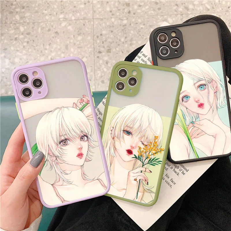 

Fashion Beautiful Girl Pattern Case For iPhone 14 13 12 11 Pro Max Fresh girl Phone Cover For iPhone X XR XS 7 8 Plus SE2 Capa