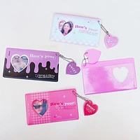 cute 3inch card holder creative heart hollow photo sleeves quality school stationery korean idol photo protector with pendant