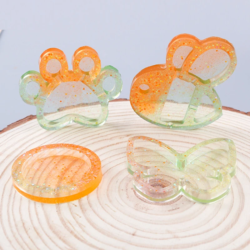 Bear Quicksand Silicone Mold Transparent Paw Epoxy Resin Mold Shaker DIY Butterfly Keychain Pendant UV Resin Mold Jewelry Making