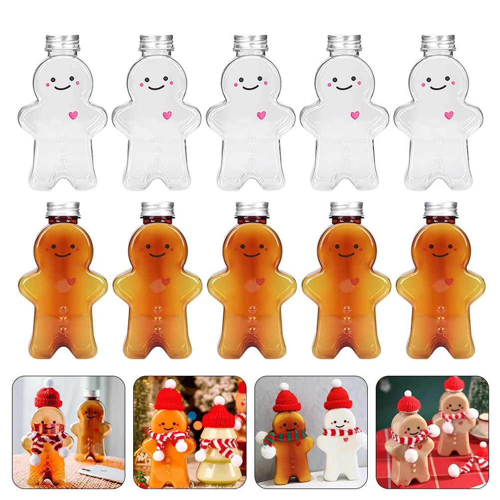 

10 Pcs Christmas Drink Bottle Sealing Juice Gingerbread Man Shape Bottles Container Adorable The Pet Water