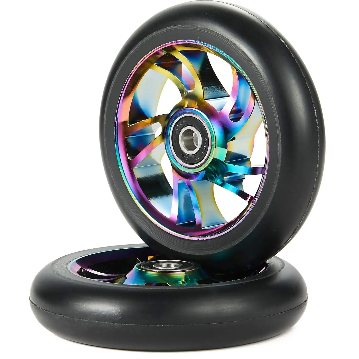 

100mm Scooter Wheels Pair Neo Oil Slick Metal Scooter Wheels Replacement Bearings Installed Scooter Wheels for Kids