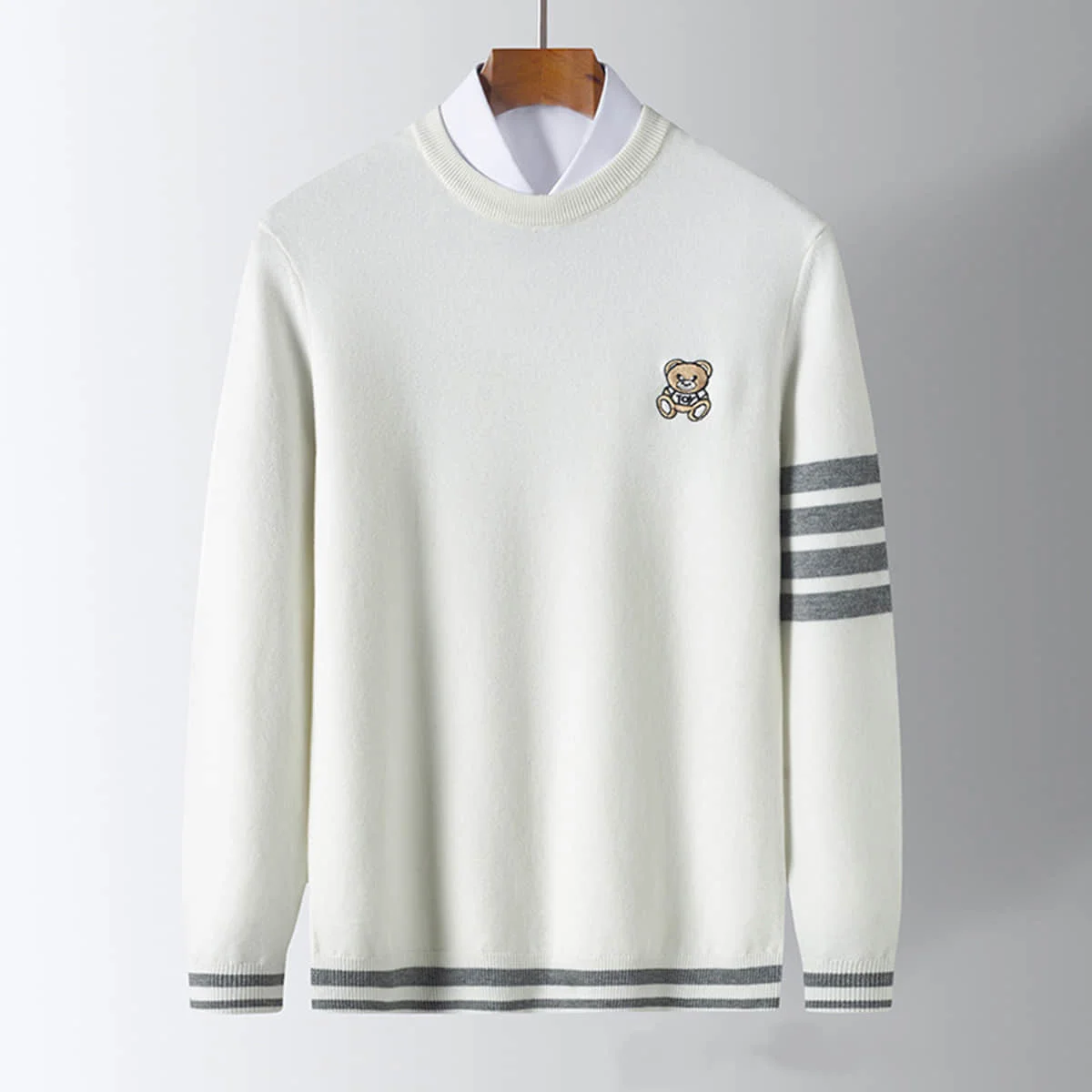 

New Mens Pullovers Knittin Sweaters Fasion Embroidery O Neck Striped Warm Casual Knitted Pullover Sweater Men Clotin 2023