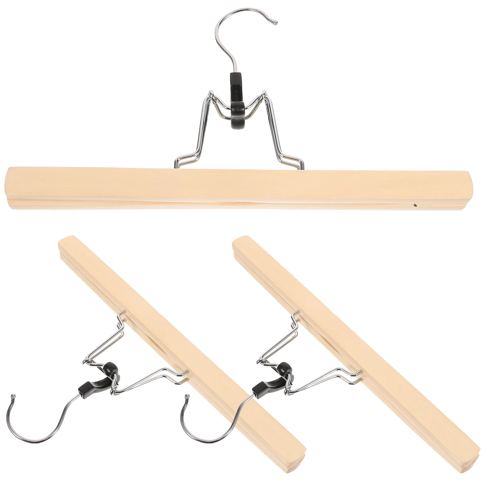 

3 Pcs Skirt Hanging Clips Slack Hangers Pant Skirts Wooden Trouser Clothes Rack With