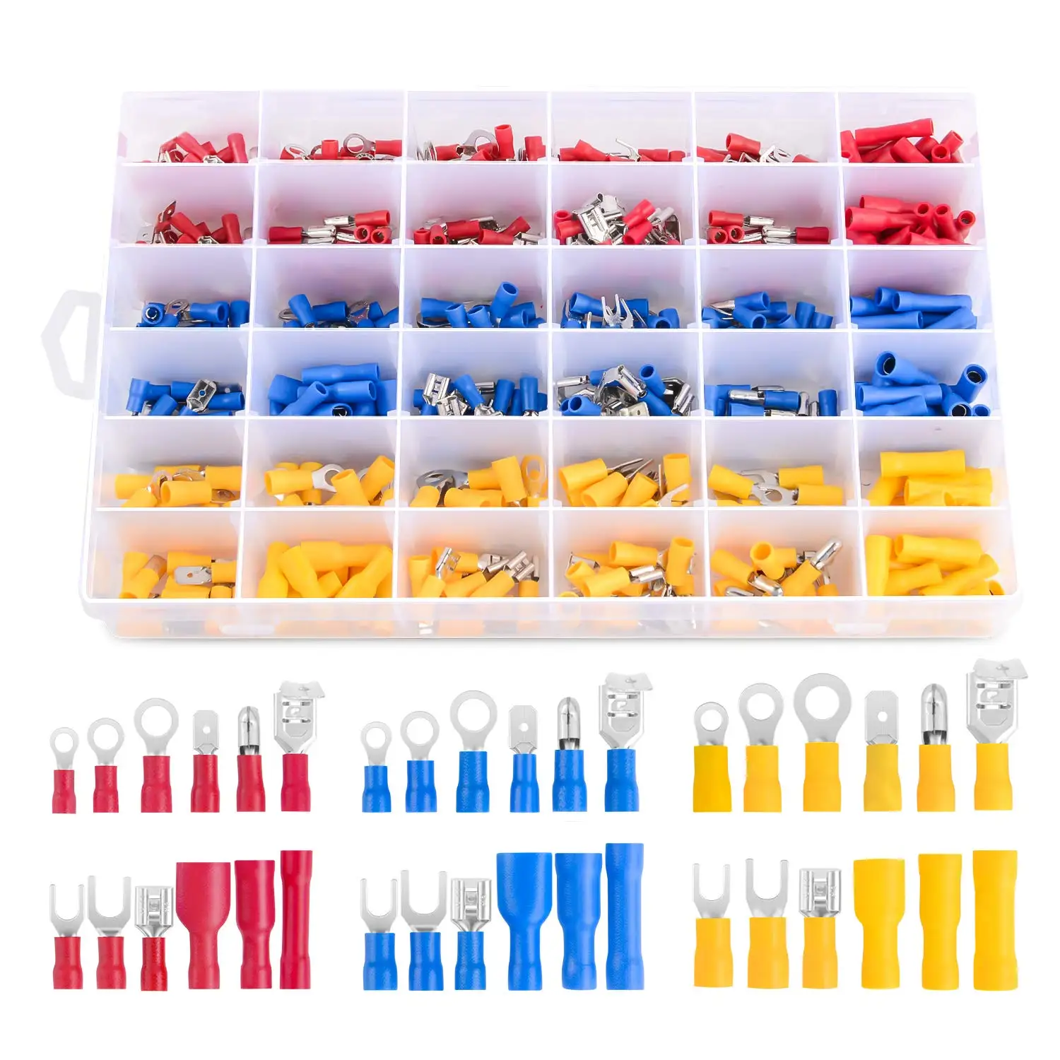 

Mixed Crimp Terminals Quick Spade Fork Ring Solderless Insulated Lugs Cable Electrical Wire Connectors Assorted Kit, 280/480Pcs