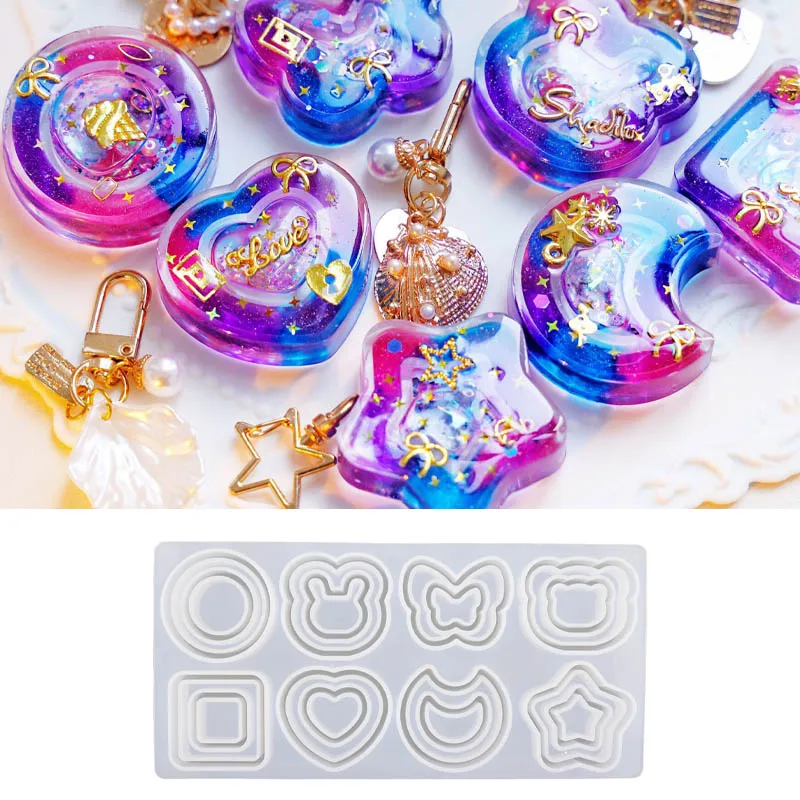 Kawaii Resin Shaker Molds Set Double-layer Charms Pendant Jewelry Making Supplies with Seal Films Jewelry Casting Supplies