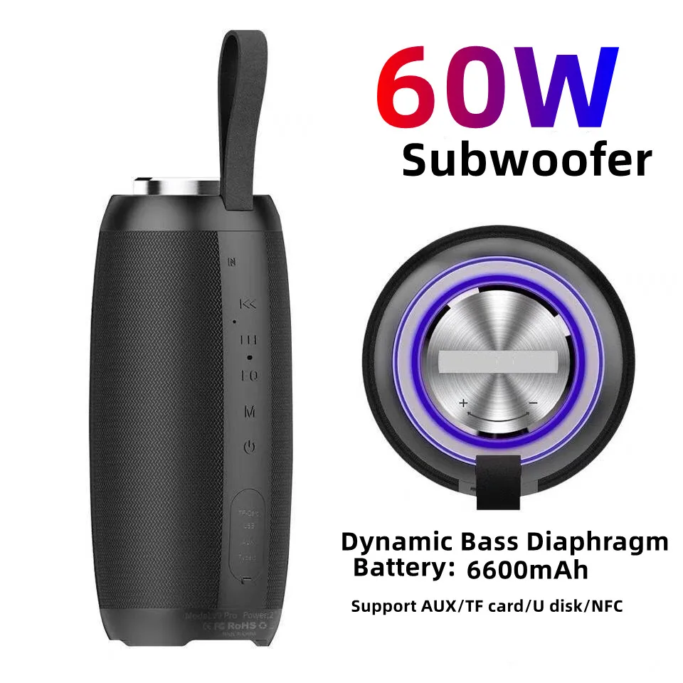 

Портативная Bluetooth-Колонка caixa de som, 60 Вт, водонепроницаемая колонка с сабвуфером, Hi-Fi стерео музыкальный центр с радио, бумбокс