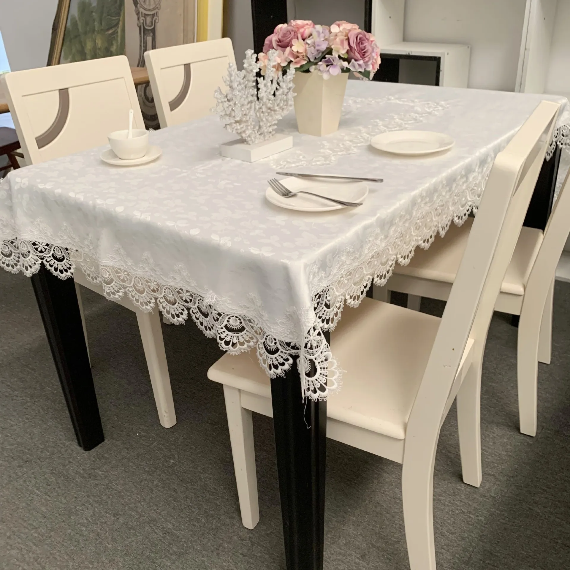 

Lace jacquard cloth art is contemporary and contracted white rectangular table cloth_Ling190