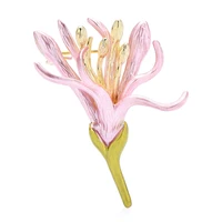 wulibaby new design flower for women unisex 2 color enamel lily flower party office brooch pins fashion jewelry gifts