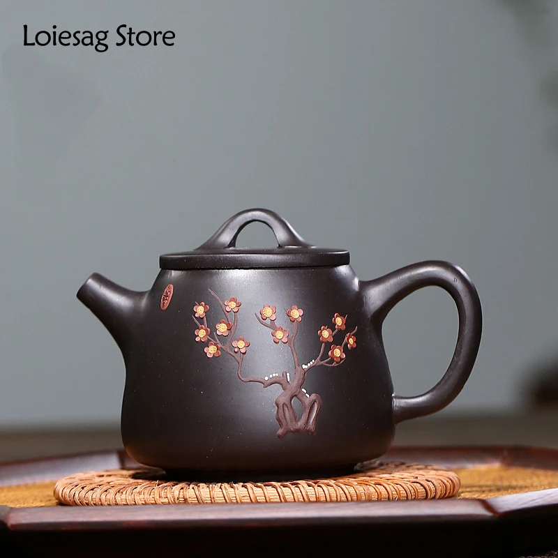 

Loiesag 190ml Yixing Purple Clay Teapot Plum blossom Tea Pot Raw Ore Black Mud Beauty Kettle Handmade Zisha Kung Fu Tea Set Gift