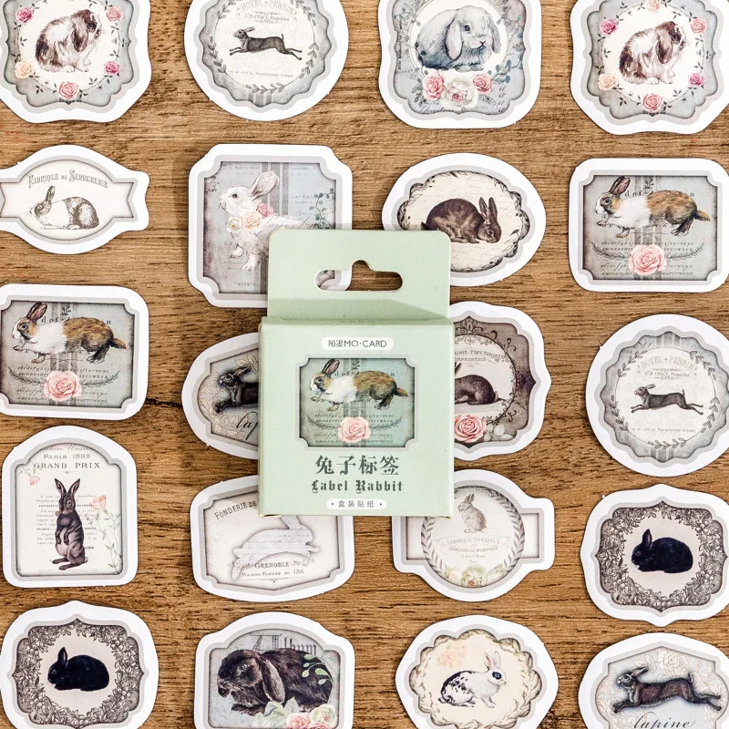 

45pcs Kawaii Animal Rabbit Decorative Boxed Stickers Retro Scrapbooking Label Diary Stationery Album Phone Journal Planner