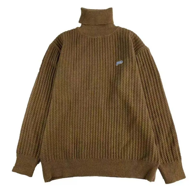 Teen Autumn And Winter New Japanese Vintage Caramel Color Turtleneck Sweater For Boys And Girls Warm Loose Base Knitwear