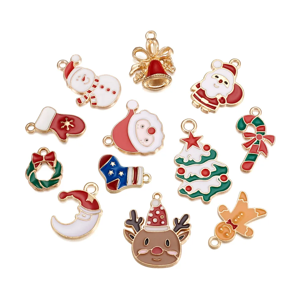 

24Pcs Christmas Trees Gingerbread Man Reindeer Alloy Drop Oil Charms for Earrings Necklace DIY Pendant Jewelry Making