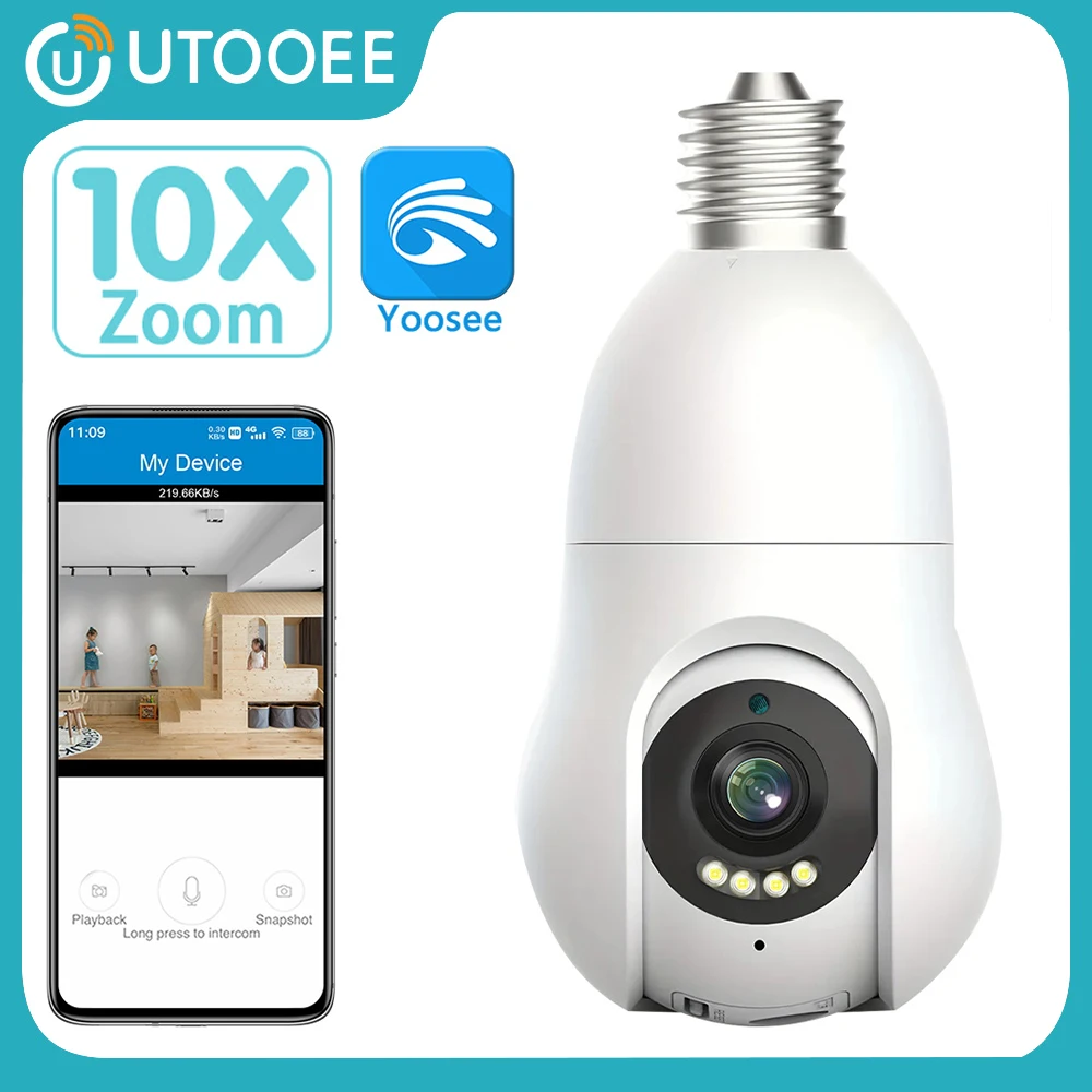 

UTOOEE 5MP WIFI E27 Bulb Camera 10X Zoom AI Human Auto Tracking Indoor 3MP Security CCTV Surveillance PTZ IP Camera Yoosee