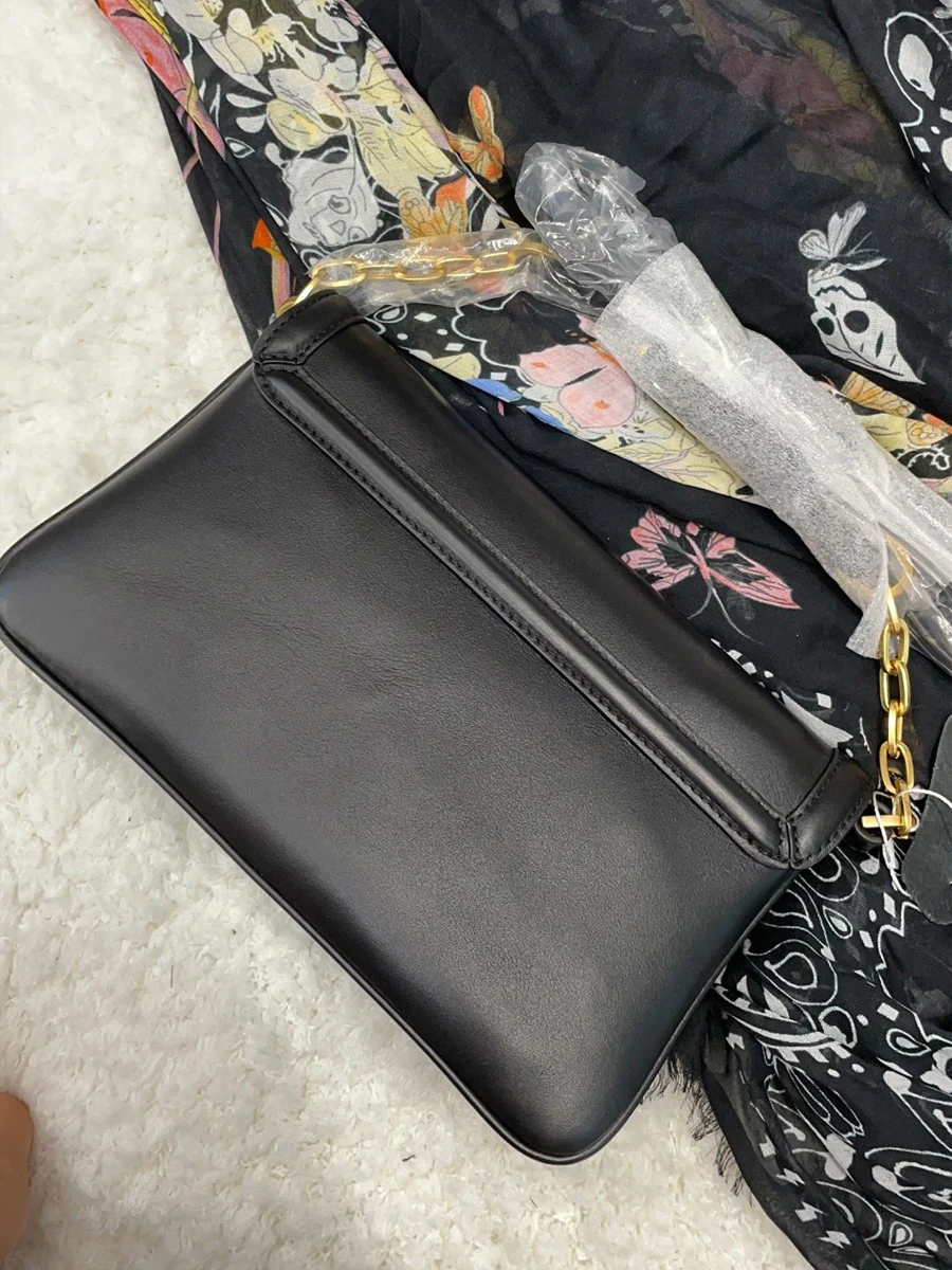 

Lady Black Leather Bag Messenger Bag Fashion Letters Decorative Women Shoulder Bags Handbag