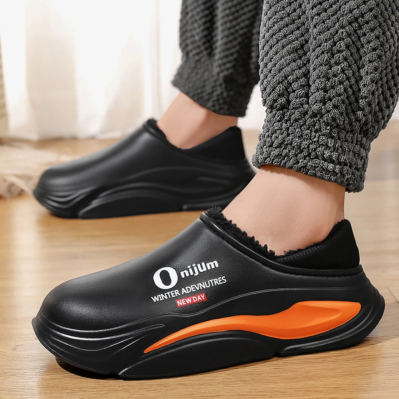 New Winter Men Warm Slippers Cotton Outdoor Indoor Shoes Waterproof Mens Women Home Bedroom Plush