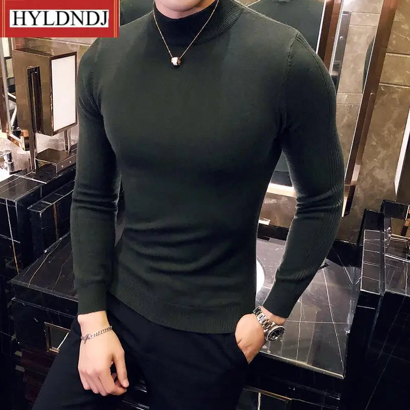 New Autumn Winter Fashion Long Sleeve Knitted Sweater Men Clothing Simple Slim Fit Casual Turtleneck Streetwear Pull Homme