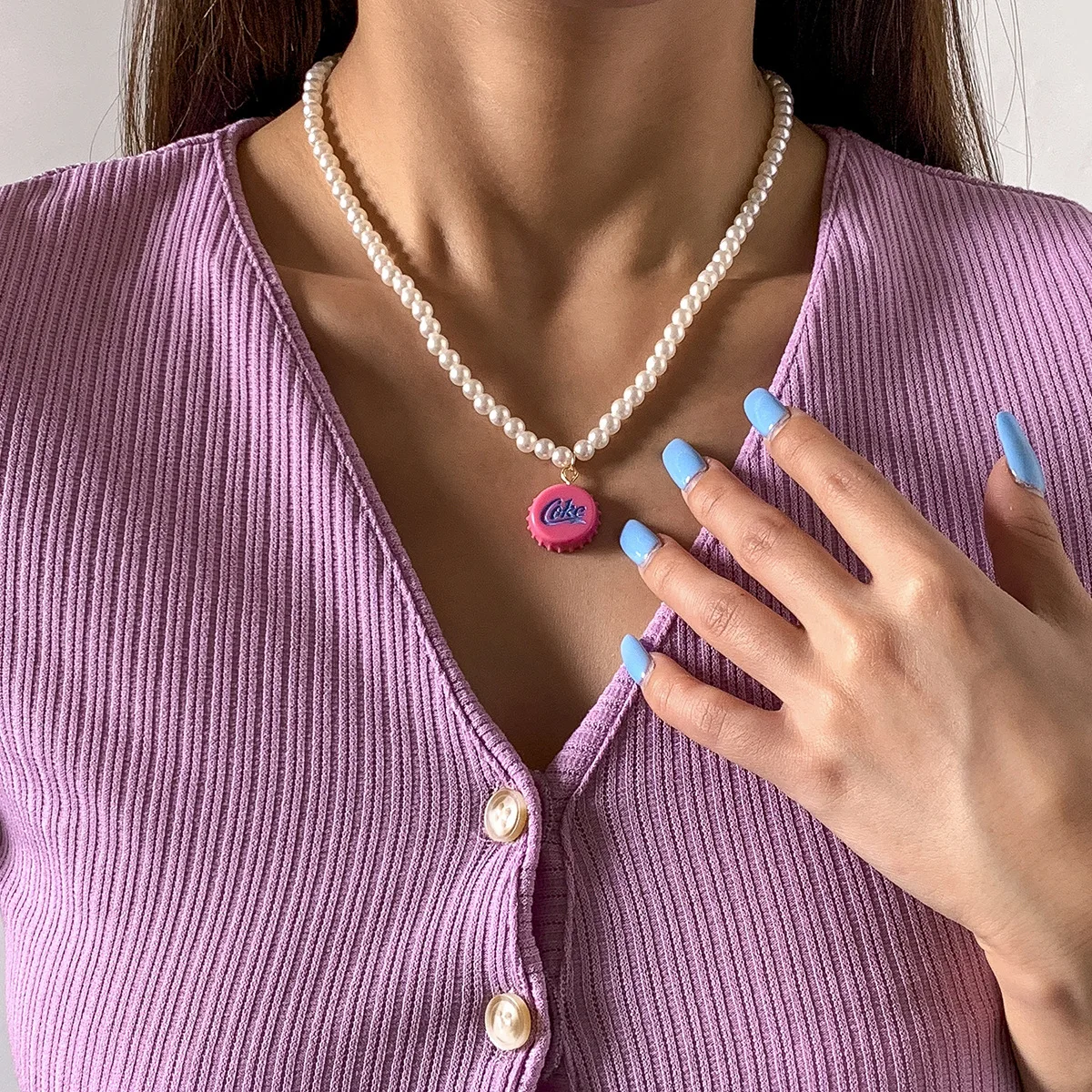 New Vintage Pearl Letter Bottle Cap Pendant Necklace Simple Sweet Color Necklaces Set For Women Girls Fashion Jewelry |