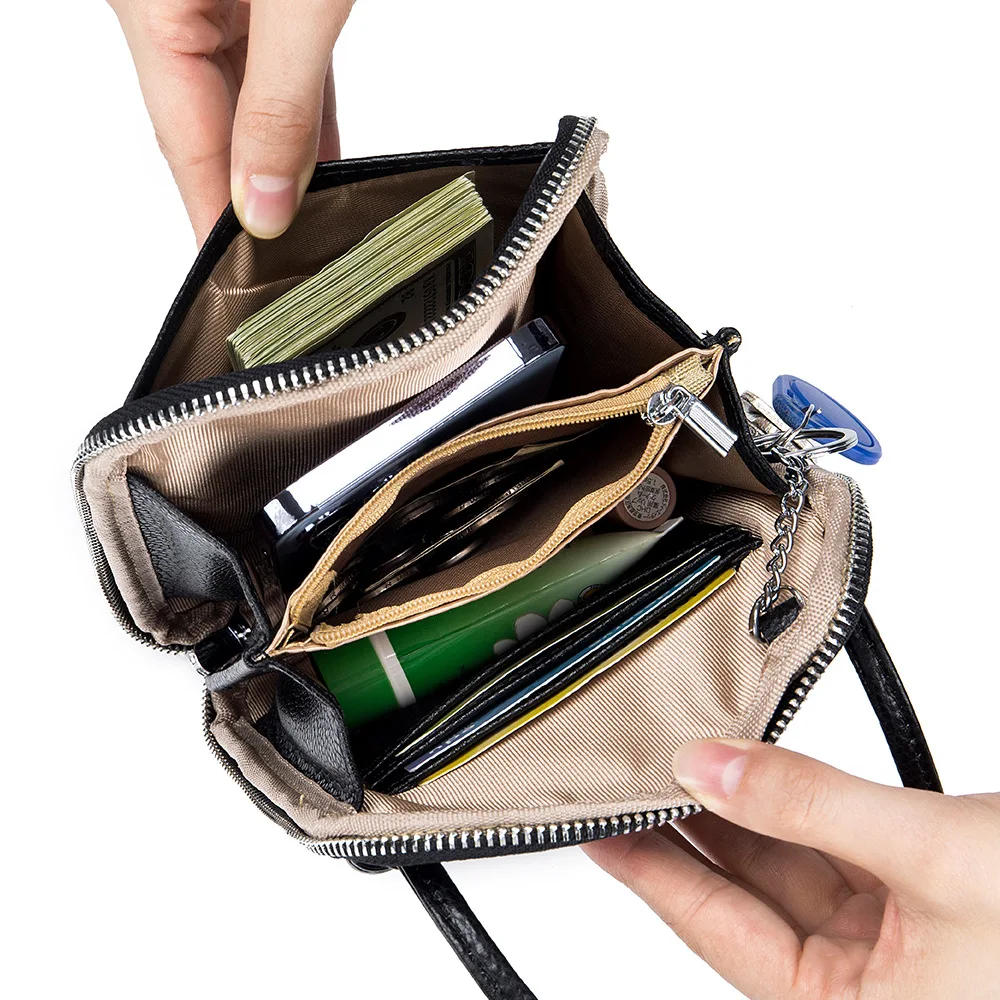 A5201 Vertical Practical Simple Solid Color Soft Genuine First Layer Cow Leather Versatile Lady Single Shoulder Mobile Phone Bag