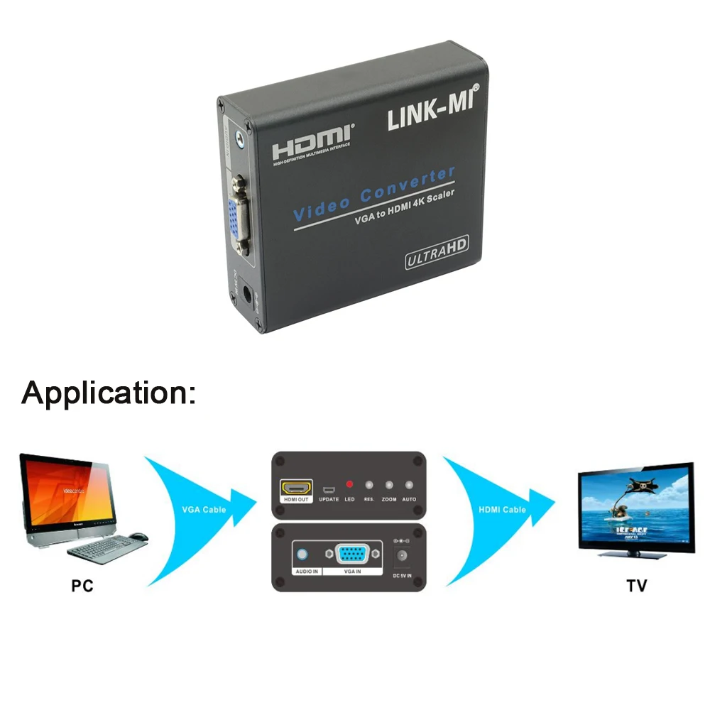 Фото Адаптер-преобразователь для компьютера, VGA в HDMI, 4K, 2K №2