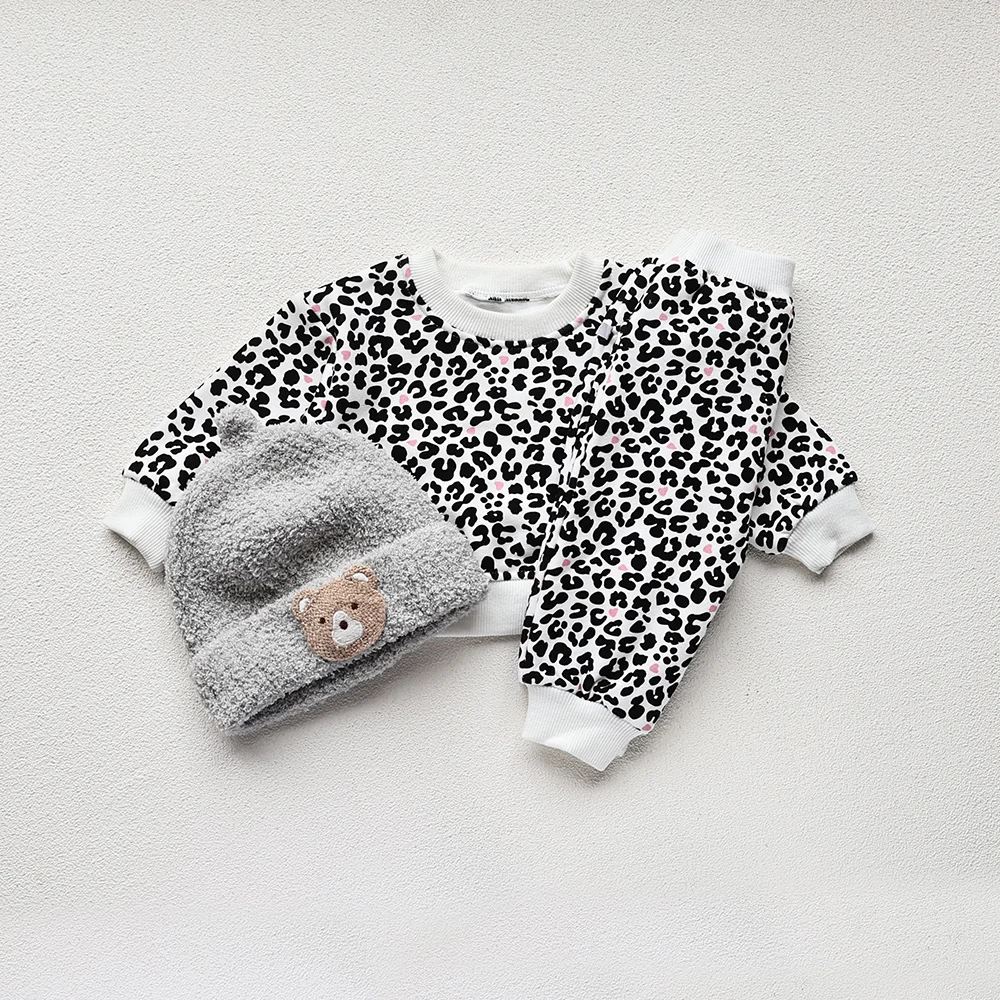 

MILANCEL Baby Clothing Set Fur Lining Girls Hoodie And Pants 2 Pcs Leopard Boys Clothes Suit