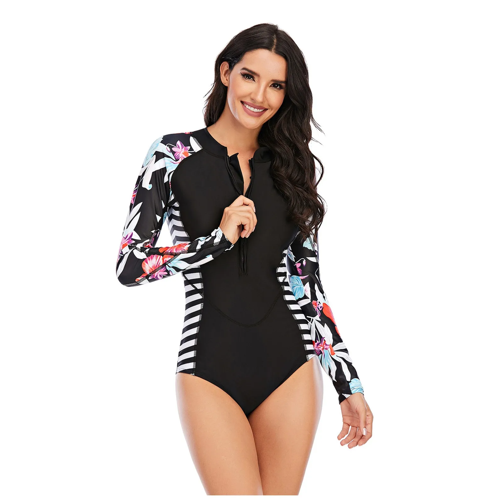 

Zipper Long Swimsuit Piece One Surfing Sleeve Athletic Swimsuit Women's Printed Swimwears Tankinis Set Swimwears crochet bikini