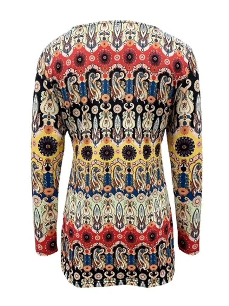 Новинка 2024 Осенний элегантный топ женская блузка с разноцветным принтом и