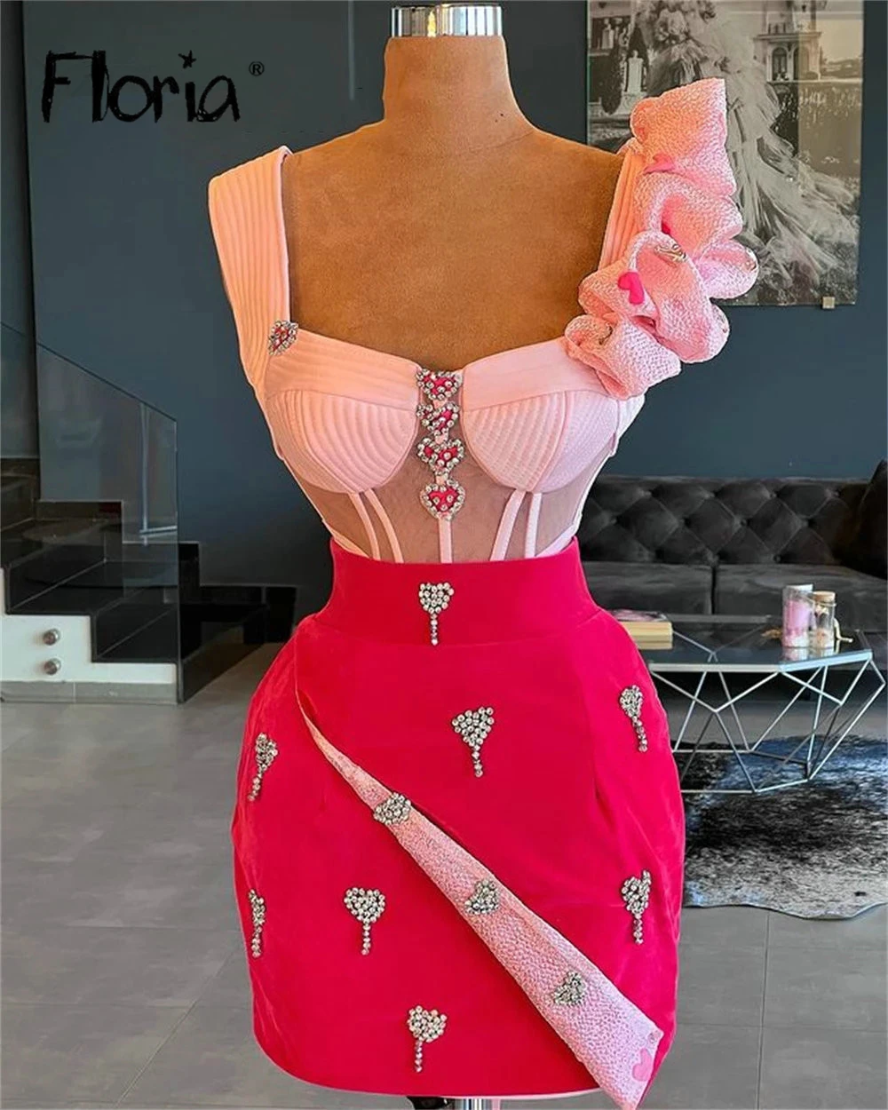 Сексуальное короткое коктейльное платье из двух частей мини-платье с бисером