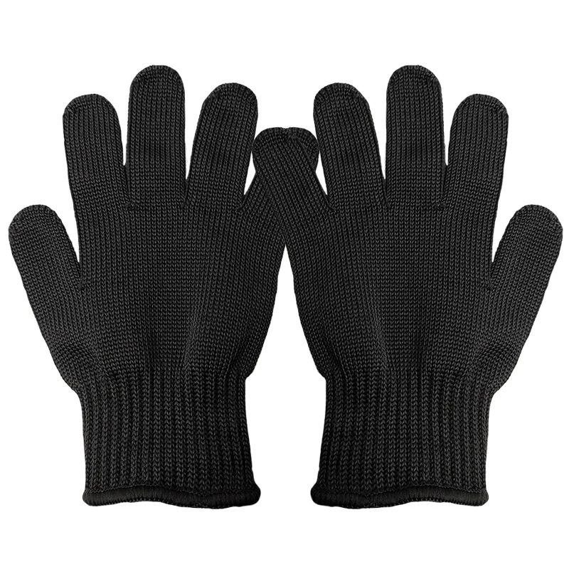 

1pair Level 5 Anti-cut Working Safety Gloves Black Metal Protective Cut-Resistant Stainless Steel Wire Butcher Gloves