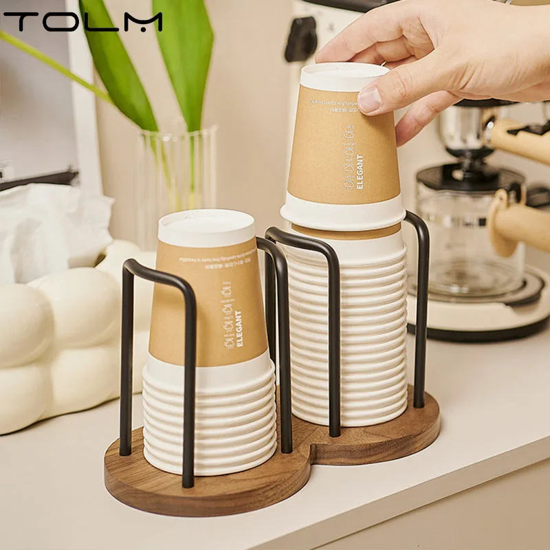 

Luxury Walnut Wood Cup Holder Coffee Station Paper Cup Rack For Plastic Cups Storage Milk Tea Organizer Office Disposable Cup