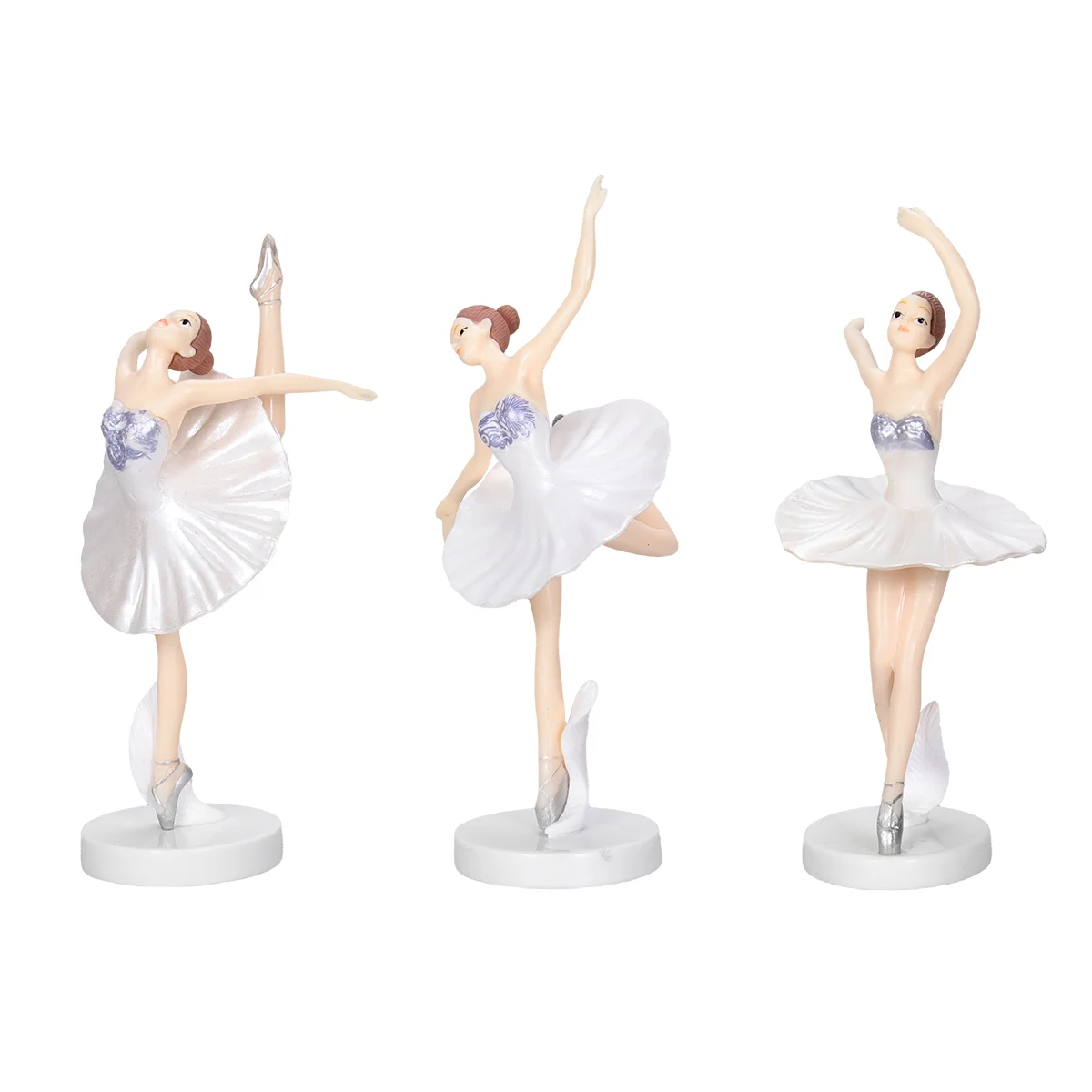 

3PCS Ballerina Statue Desktop Ornament Plastic Dancing Girl Crafts Figurines for Home Decor (White)