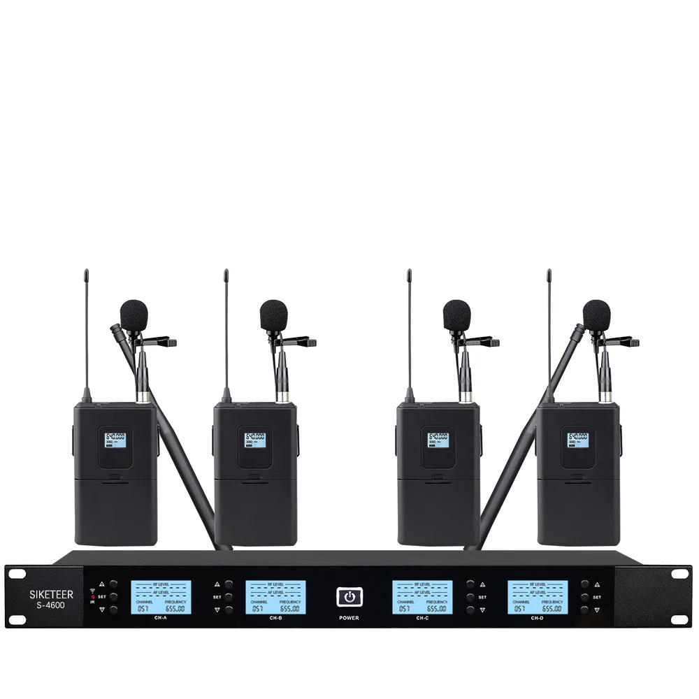 

Wireless Microphone Lavalier Microphone Professional 4Ch UHF System for Karaoke KTV Live Stage Performance Teaching Conference