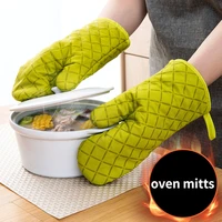2 pcs kitchen oven mitts with non slip silicone printed cotton glove 1 pair of heat resistant cooking baking grilling tools