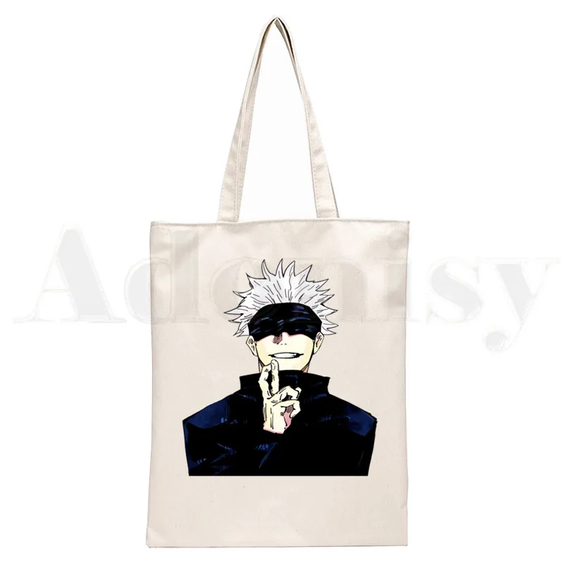 Japanese Anime Jujutsu Kaisen Yuji Itadori Handbags Cloth Canvas Tote Bag Shopping Women Reusable Shoulder Shopper Bags Bolsas