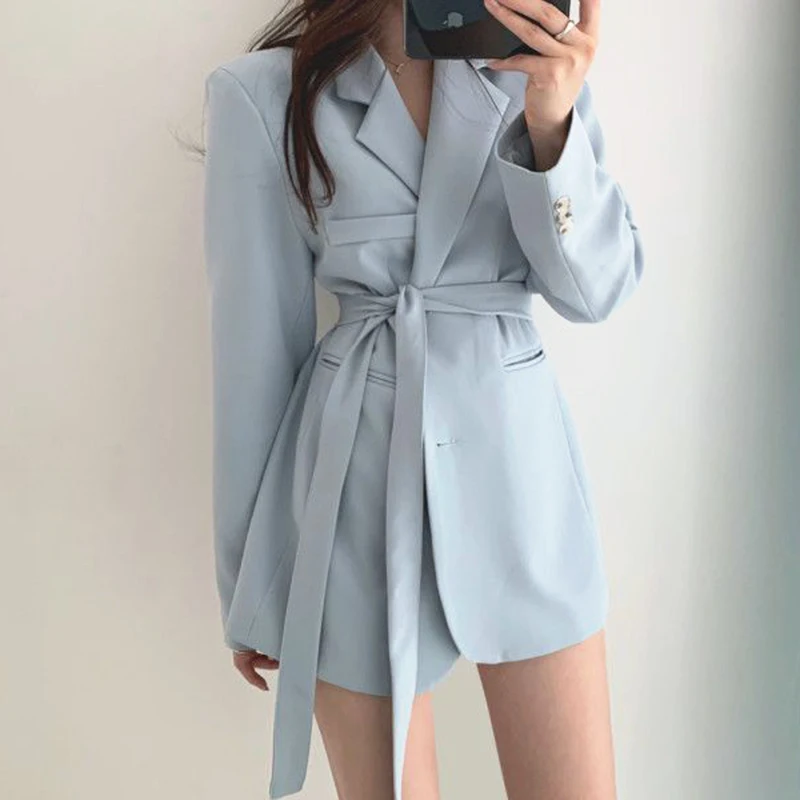 

Candy Color Blazers For Women With Belts 2023 Long Sleeve Suits Jackets Female Autumn Single Breasted Loose Style Outerwear C003