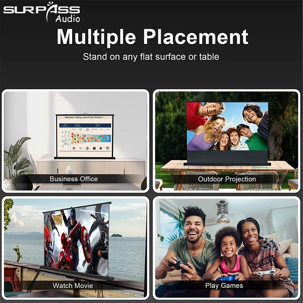 Портативный экран проектора 50-дюймовый настольный с подставкой для часов из