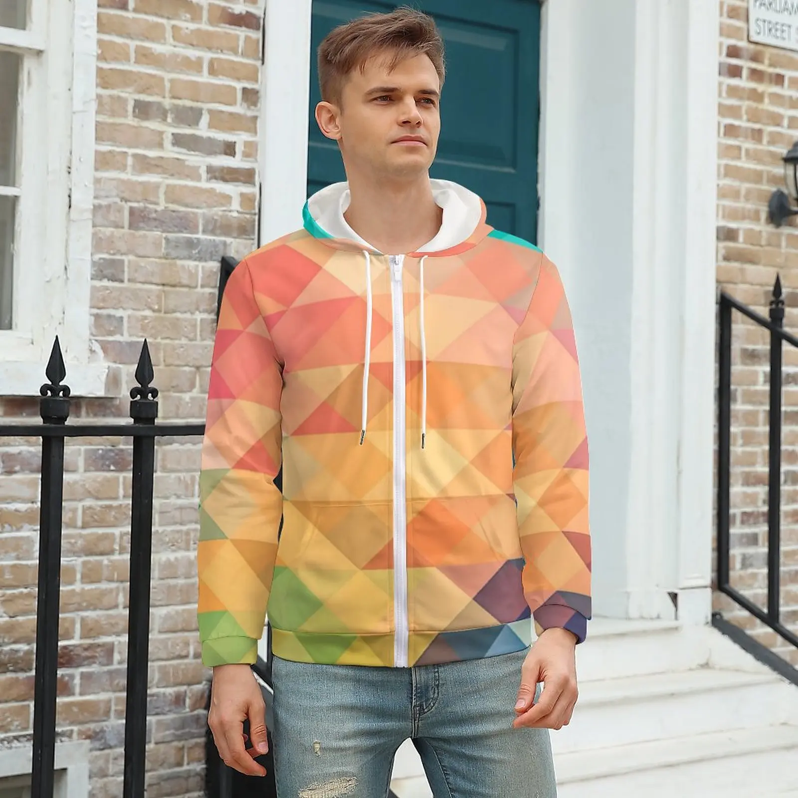 

Pastel Geometry Loose Hoodies Ombre Shapes Print Casual Pullover Hoodie Man Long Sleeve Kawaii Hooded Sweatshirts Plus Size 5XL