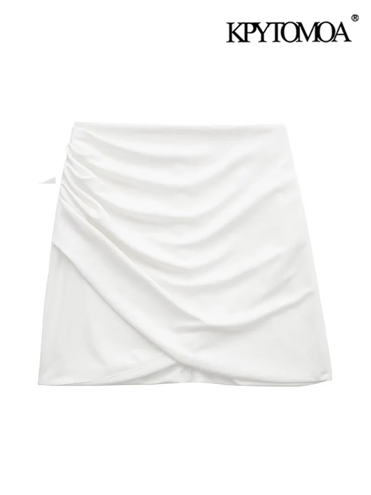 

KPYTOMOA Women Fashion Draped Mini Skirt Vintage High Waist Back Zipper Female Skirts Mujer