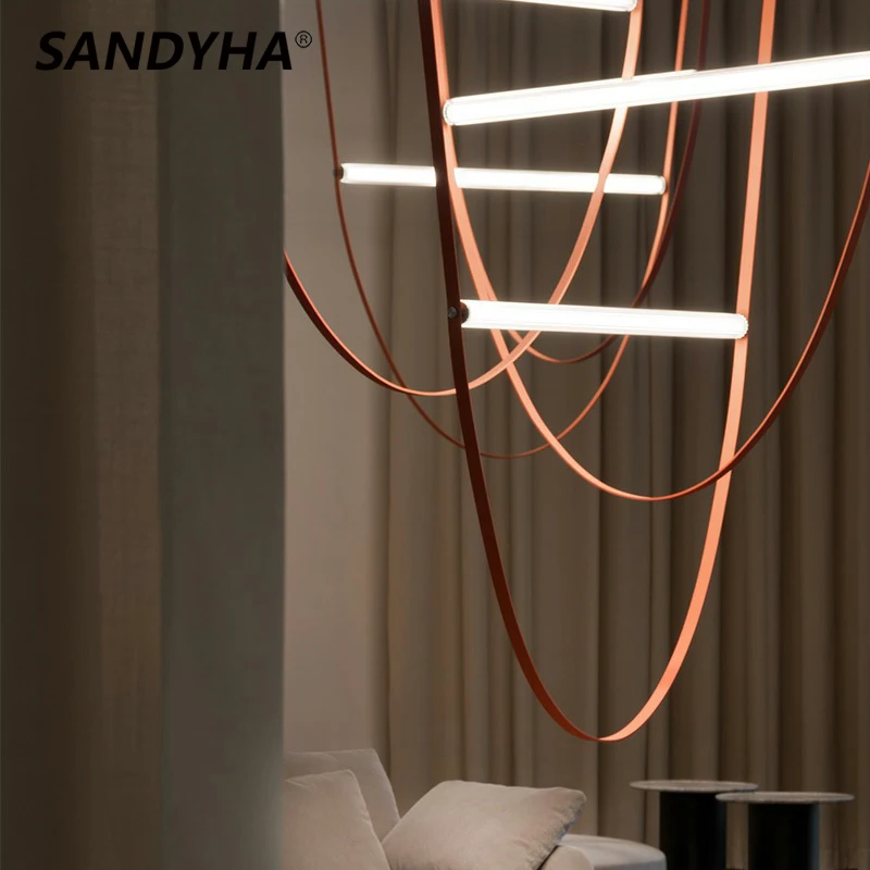 

SANDYHA Pendant Light Belt Simple Design Light Chandelier Led Lamp for LivingRoom Home Decor Lustre Salon Lampara Colgante Techo