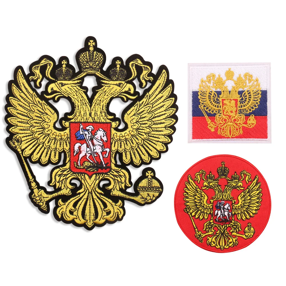 

Russian National Emblem Embroidery Patch Double-headed Eagle Badge Sticker Iron-on Transfers for Clothing Decorative Patch DIY