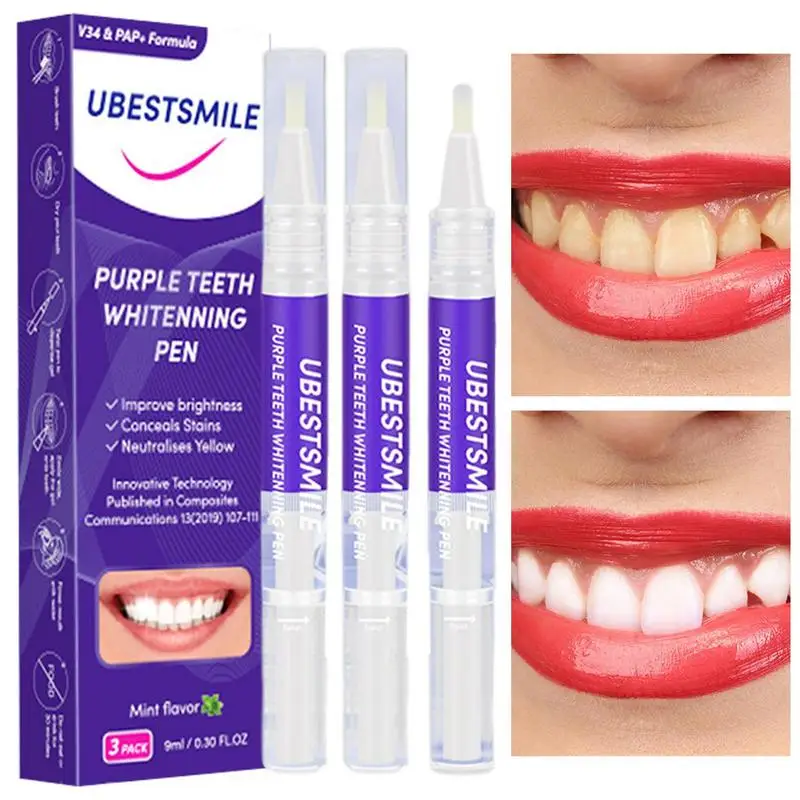 

3PCS Purple Teeth Brightening Pen Clean Mouth Remove Plaque Tartar Essence Brush Tooth Decay Quick Beauty Makeup Products
