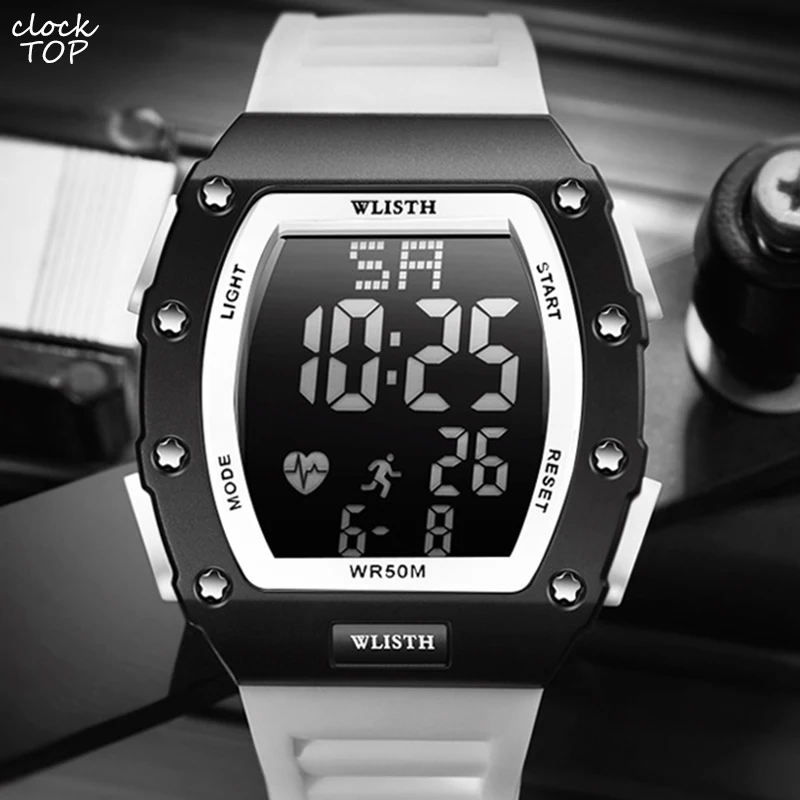 

Tonneau Sport Watch Calendar Date Week Display Luminous Digital Wristwatch Male Silicone 50M Waterproof Easy Read Accurate Reloj