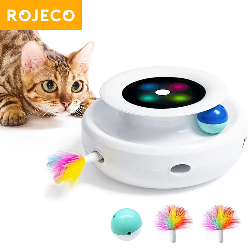 Фото ROJECO 2 в 1: Умные игрушки для кошек, автоматический набор игрушек с перьями и мячиками для кошек и собак, 5 режимов, электронные интерактивные аксессуары для домашних животных №1